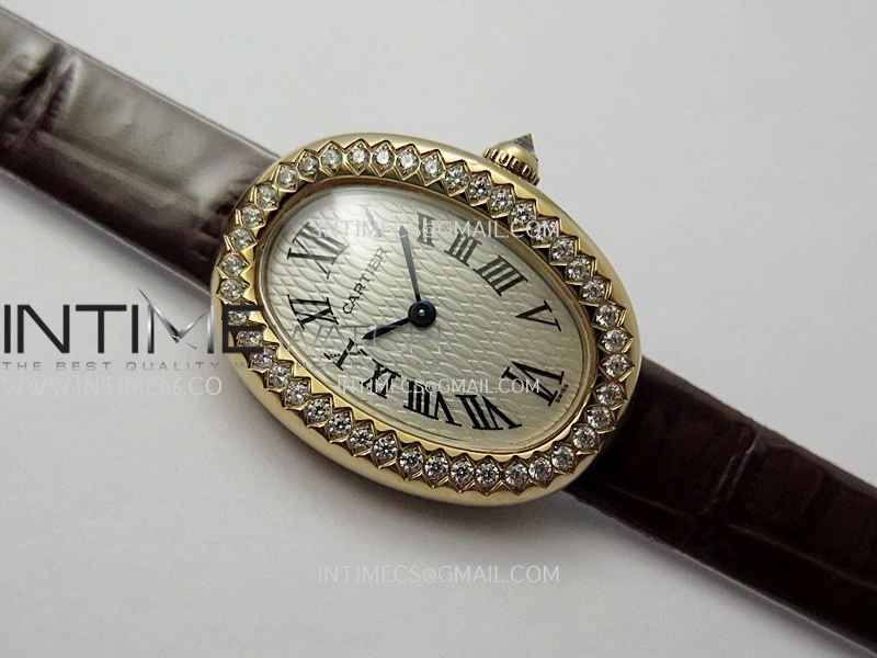 Baignoire Watch RG Diamond Bezel AF 1:1 Best Edition White Textured Dial On Black Croco Strap RONDA Quartz