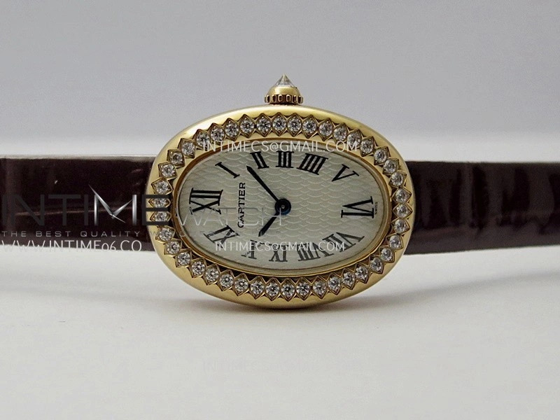 Baignoire Watch RG Diamond Bezel AF 1:1 Best Edition White Textured Dial On Black Croco Strap RONDA Quartz