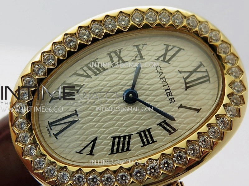 Baignoire Watch RG Diamond Bezel AF 1:1 Best Edition White Textured Dial On Black Croco Strap RONDA Quartz