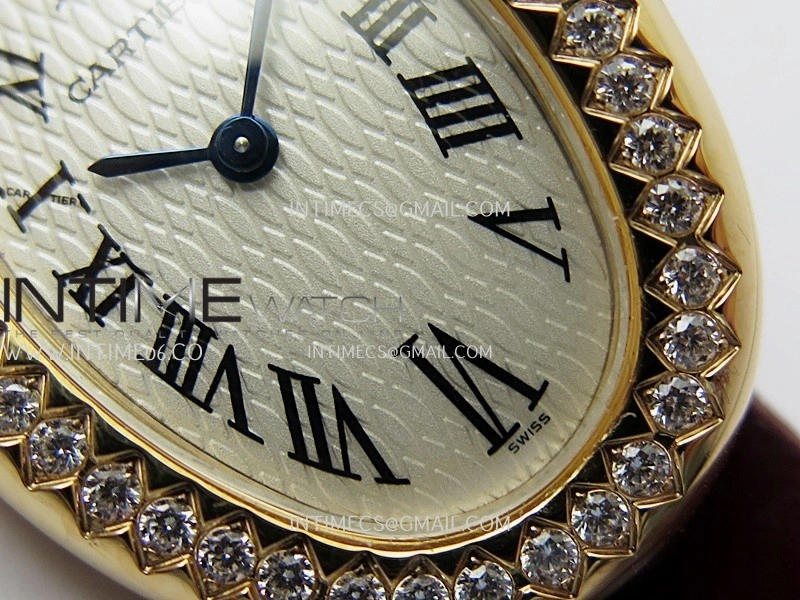 Baignoire Watch RG Diamond Bezel AF 1:1 Best Edition White Textured Dial On Black Croco Strap RONDA Quartz