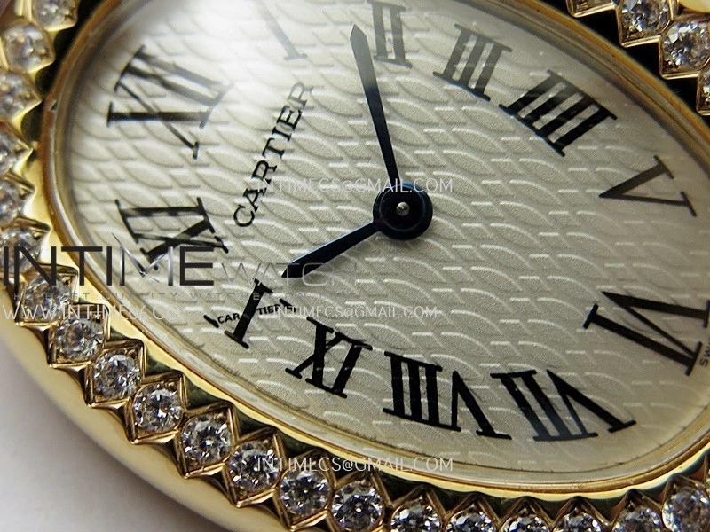 Baignoire Watch RG Diamond Bezel AF 1:1 Best Edition White Textured Dial On Black Croco Strap RONDA Quartz