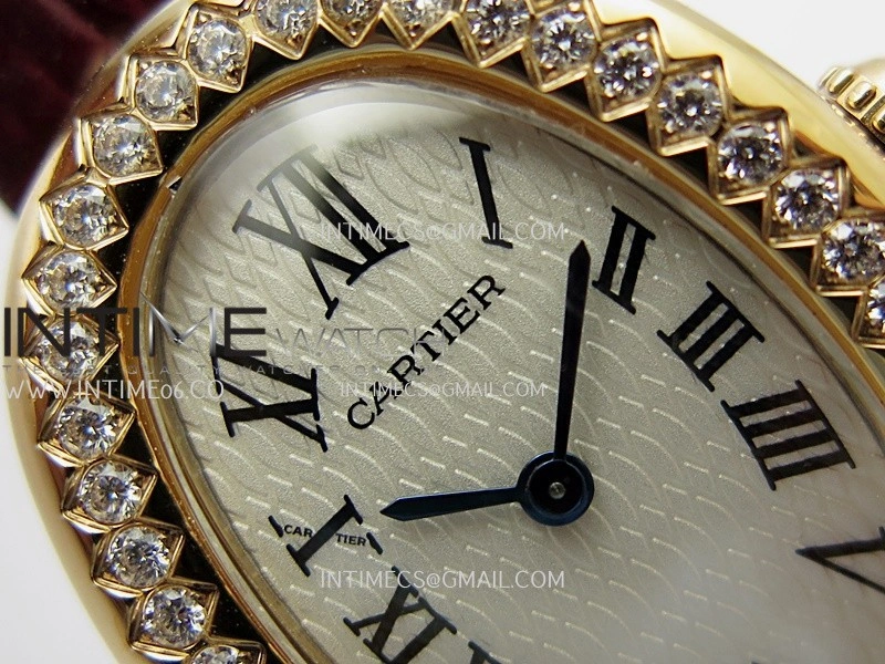 Baignoire Watch RG Diamond Bezel AF 1:1 Best Edition White Textured Dial On Black Croco Strap RONDA Quartz