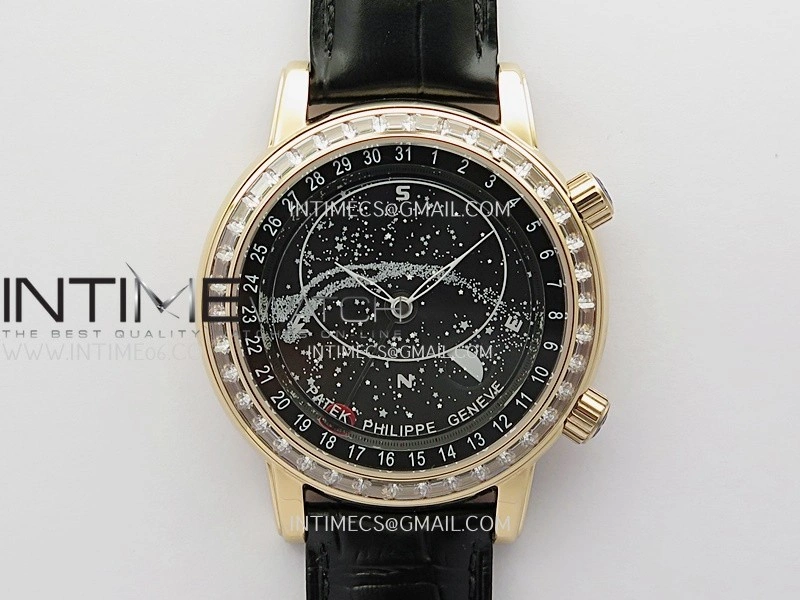 Grand Complications 6102G Moon RG T Crystal YF Black Dial on Black Leather Strap A240