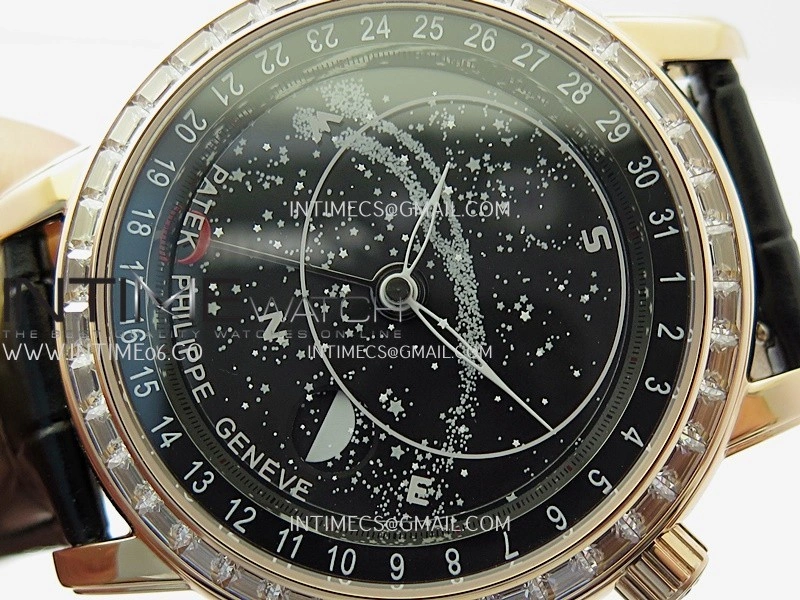 Grand Complications 6102G Moon RG T Crystal YF Black Dial on Black Leather Strap A240