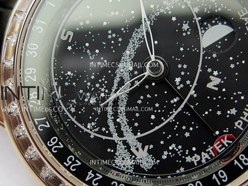 Grand Complications 6102G Moon RG T Crystal YF Black Dial on Black Leather Strap A240