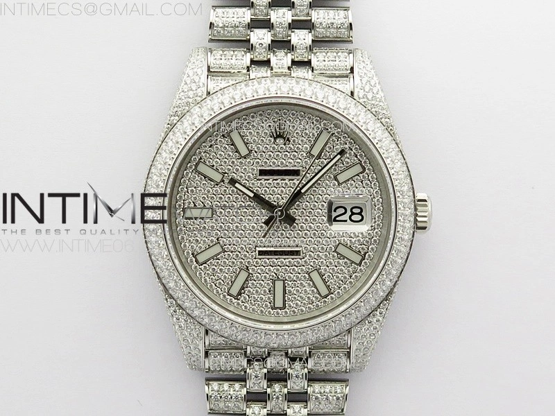 DateJust 41 126334 Full Paved Diamonds BP Best Edition Diamonds Dial Stick Markers on Jubilee Bracelet A2824