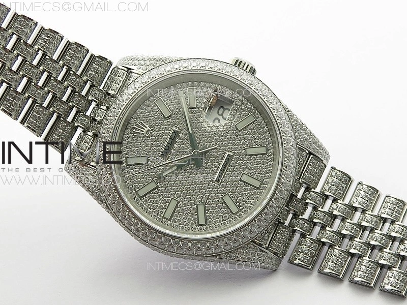 DateJust 41 126334 Full Paved Diamonds BP Best Edition Diamonds Dial Stick Markers on Jubilee Bracelet A2824