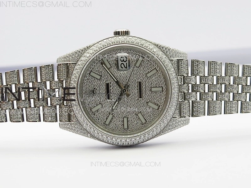 DateJust 41 126334 Full Paved Diamonds BP Best Edition Diamonds Dial Stick Markers on Jubilee Bracelet A2824