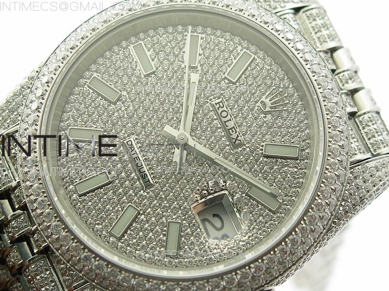 DateJust 41 126334 Full Paved Diamonds BP Best Edition Diamonds Dial Stick Markers on Jubilee Bracelet A2824