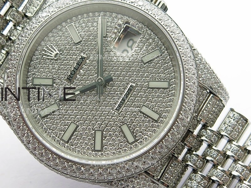 DateJust 41 126334 Full Paved Diamonds BP Best Edition Diamonds Dial Stick Markers on Jubilee Bracelet A2824