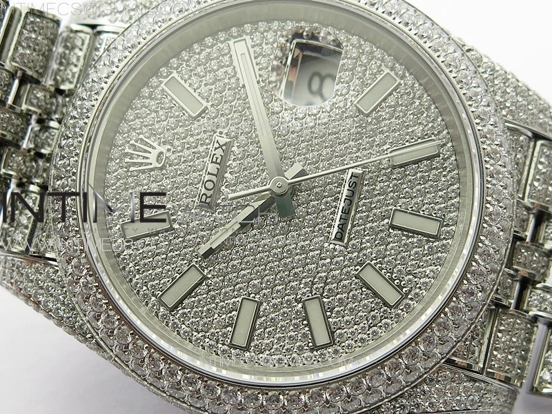 DateJust 41 126334 Full Paved Diamonds BP Best Edition Diamonds Dial Stick Markers on Jubilee Bracelet A2824