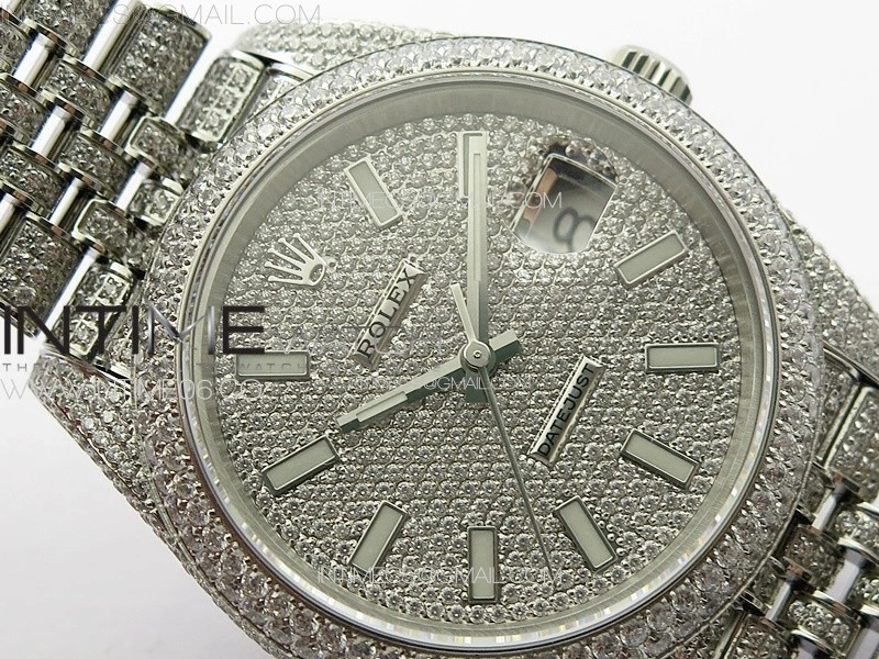DateJust 41 126334 Full Paved Diamonds BP Best Edition Diamonds Dial Stick Markers on Jubilee Bracelet A2824