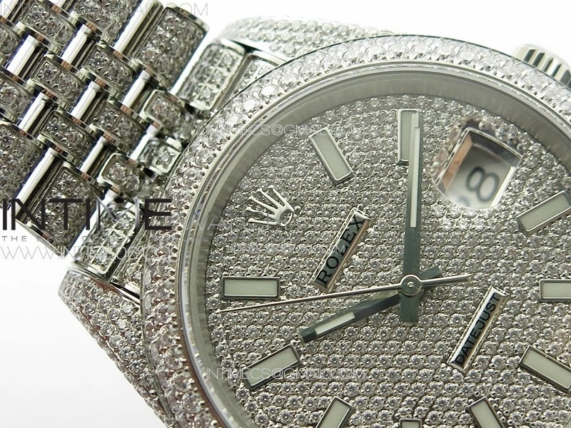 DateJust 41 126334 Full Paved Diamonds BP Best Edition Diamonds Dial Stick Markers on Jubilee Bracelet A2824