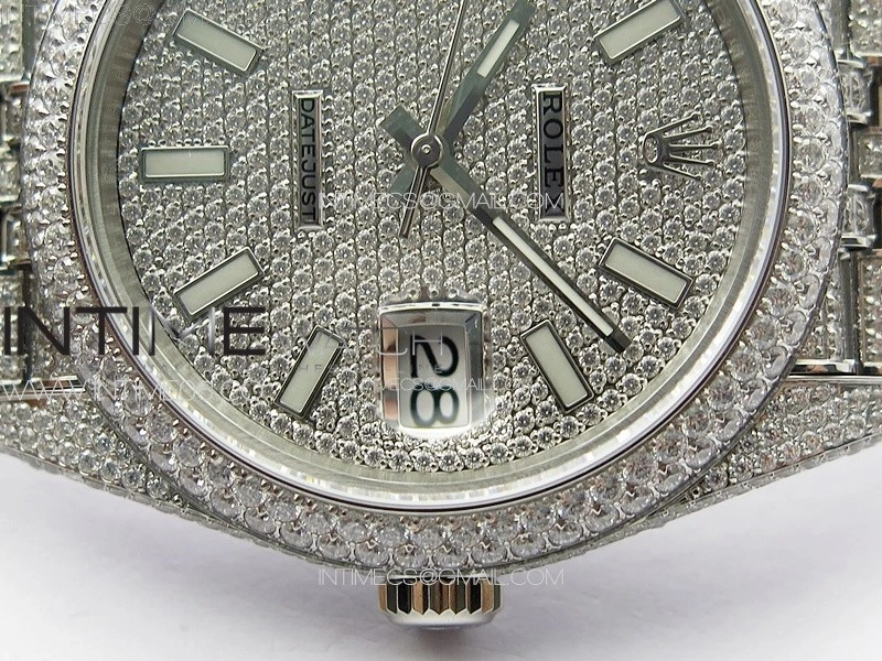 DateJust 41 126334 Full Paved Diamonds BP Best Edition Diamonds Dial Stick Markers on Jubilee Bracelet A2824