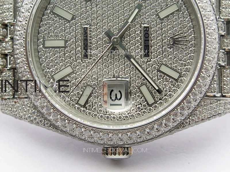 DateJust 41 126334 Full Paved Diamonds BP Best Edition Diamonds Dial Stick Markers on Jubilee Bracelet A2824