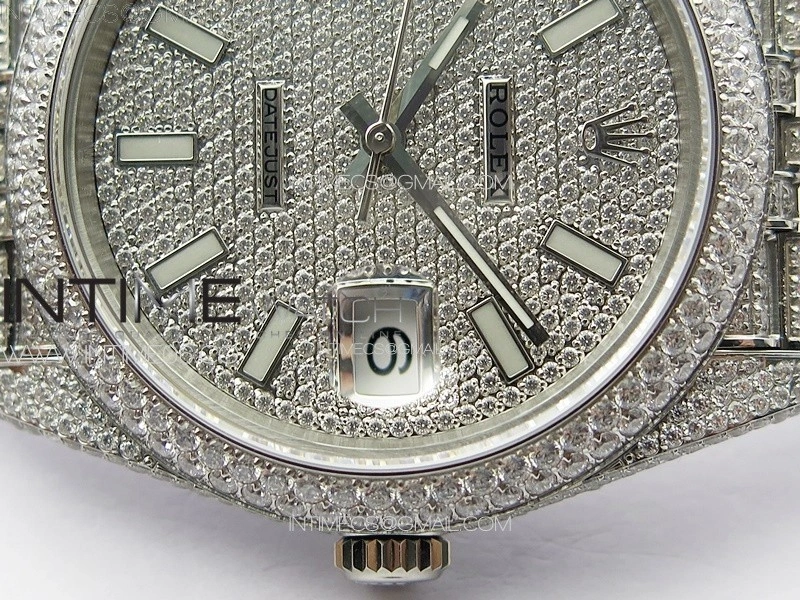 DateJust 41 126334 Full Paved Diamonds BP Best Edition Diamonds Dial Stick Markers on Jubilee Bracelet A2824
