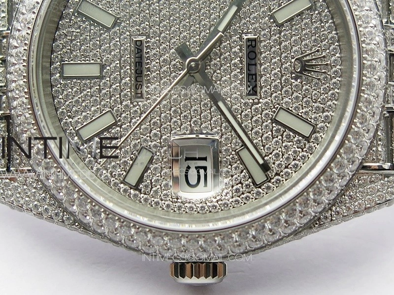 DateJust 41 126334 Full Paved Diamonds BP Best Edition Diamonds Dial Stick Markers on Jubilee Bracelet A2824