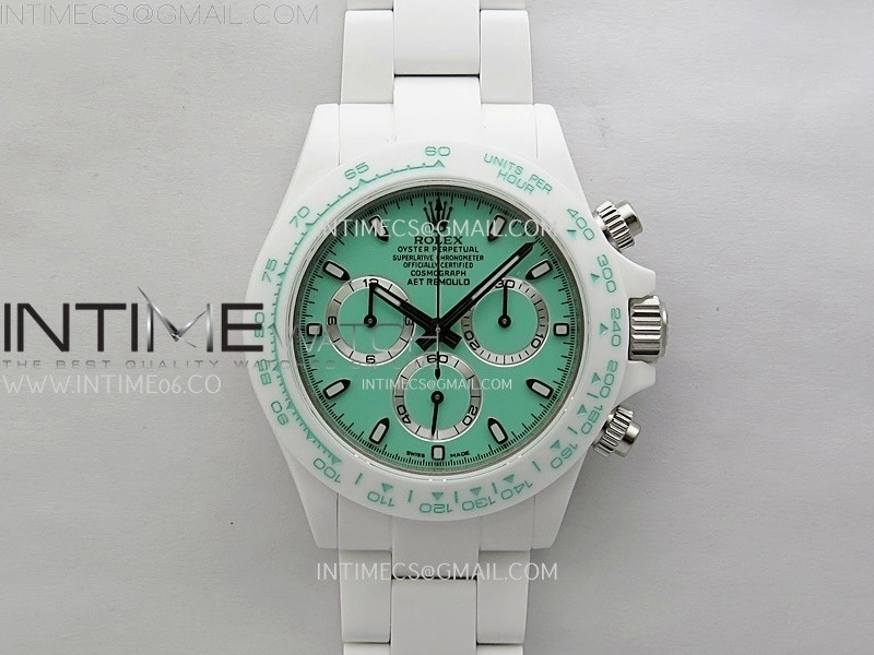 Daytona AET White Solid Nano Ceramic Case and Bracelet N6F 1:1 Best Edition Biscay Green Dial On DD4801