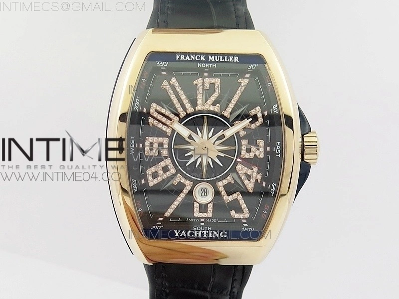 Vanguard V45 RG ABF Best Edition Black Dial Diamonds Markers on Black Gummy Strap A2813