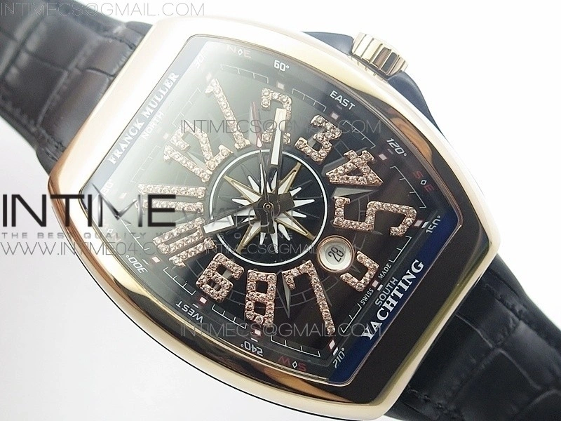 Vanguard V45 RG ABF Best Edition Black Dial Diamonds Markers on Black Gummy Strap A2813