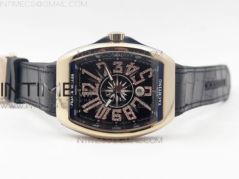 Vanguard V45 RG ABF Best Edition Black Dial Diamonds Markers on Black Gummy Strap A2813