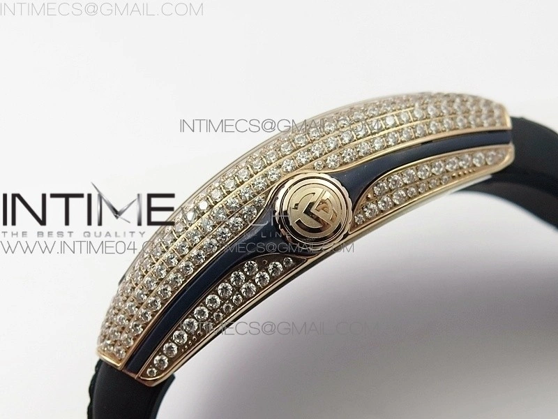 Vanguard V45 RG Full Diamonds Black Textured Numbers Markers on Black Gummy Strap A2813