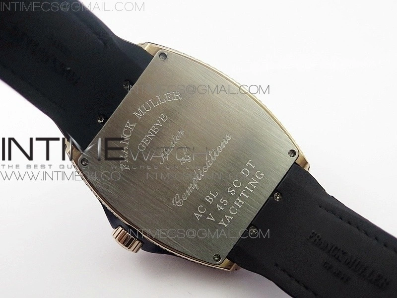 Vanguard V45 RG Full Diamonds Black Textured Numbers Markers on Black Gummy Strap A2813