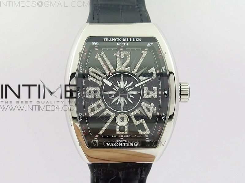 Vanguard V45 SS ABF Best Edition Black Dial Diamonds Markers on Black Gummy Strap A2813