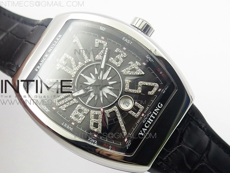Vanguard V45 SS ABF Best Edition Black Dial Diamonds Markers on Black Gummy Strap A2813