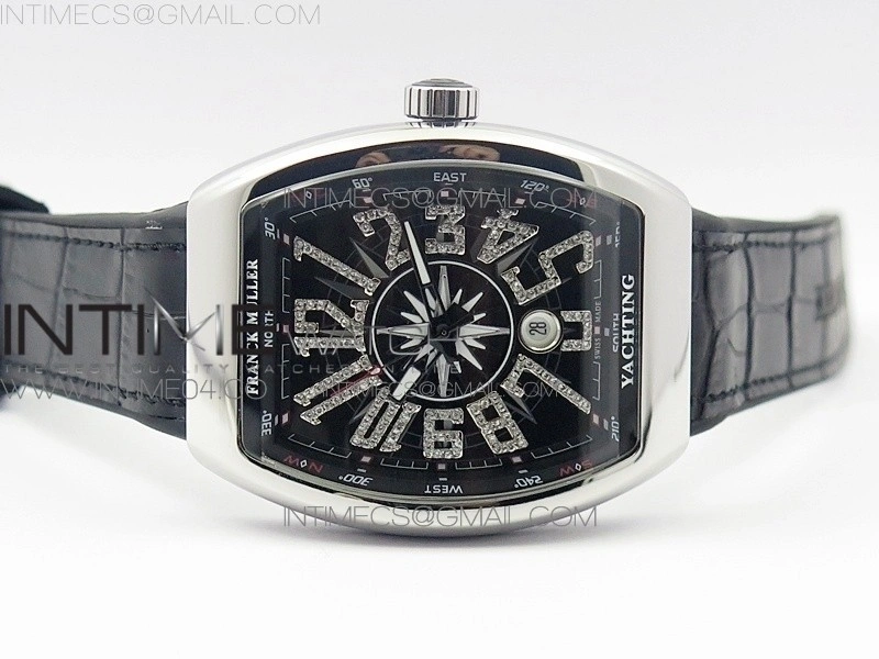 Vanguard V45 SS ABF Best Edition Black Dial Diamonds Markers on Black Gummy Strap A2813