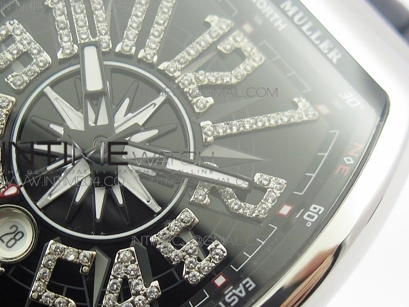 Vanguard V45 SS ABF Best Edition Black Dial Diamonds Markers on Black Gummy Strap A2813