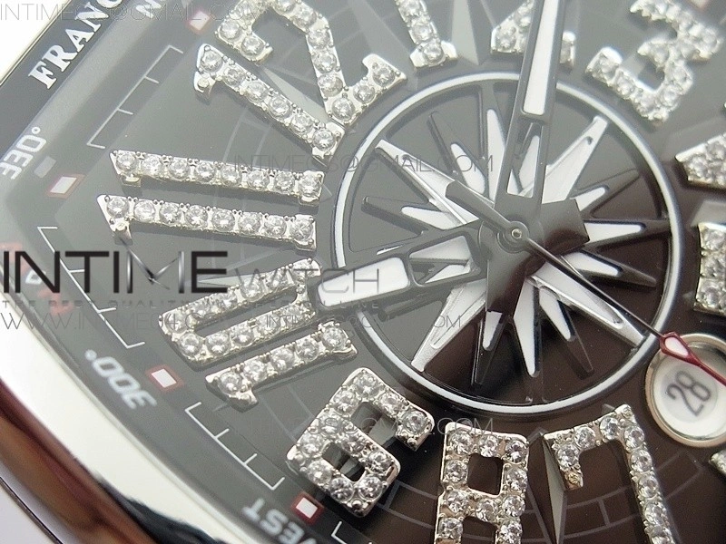 Vanguard V45 SS ABF Best Edition Black Dial Diamonds Markers on Black Gummy Strap A2813