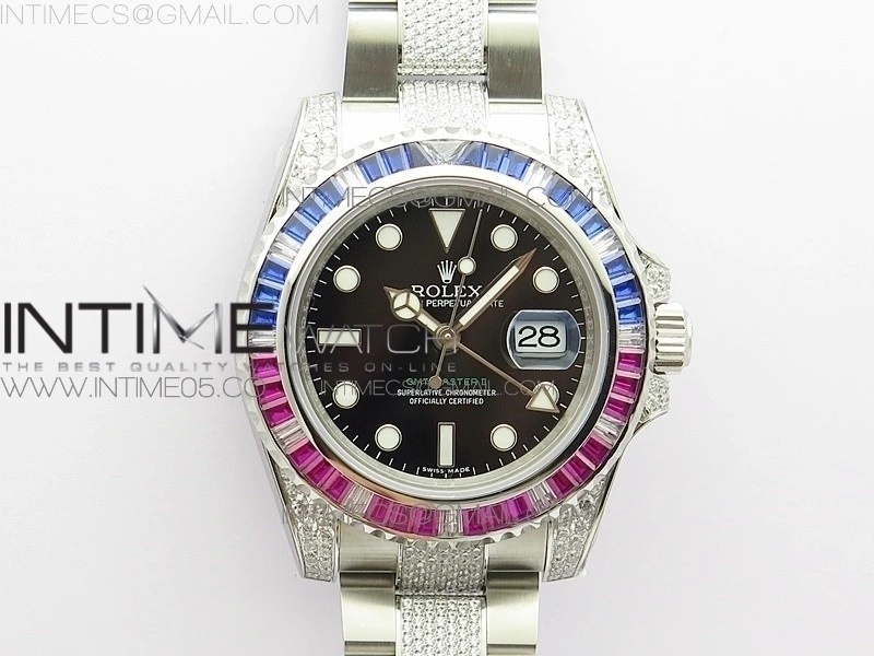 GMT Master II 126710 Red Blue T Crystal VRF Best Edition Black Dial On SS Paved Crystal Bracelet 3186 CHS