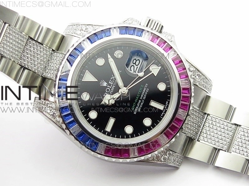 GMT Master II 126710 Red Blue T Crystal VRF Best Edition Black Dial On SS Paved Crystal Bracelet 3186 CHS