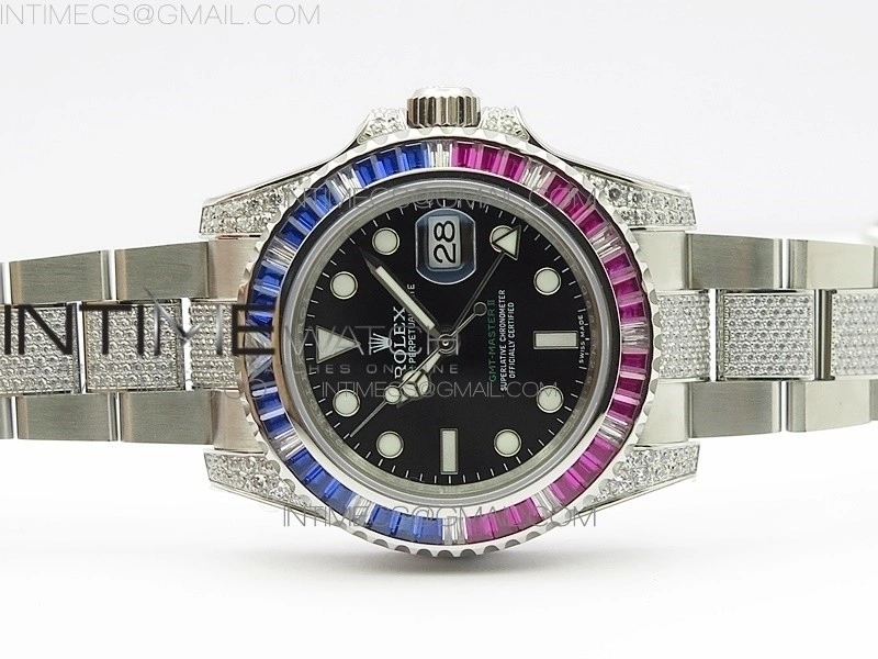 GMT Master II 126710 Red Blue T Crystal VRF Best Edition Black Dial On SS Paved Crystal Bracelet 3186 CHS