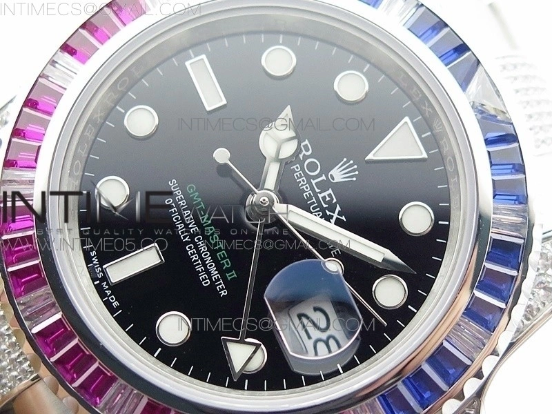 GMT Master II 126710 Red Blue T Crystal VRF Best Edition Black Dial On SS Paved Crystal Bracelet 3186 CHS