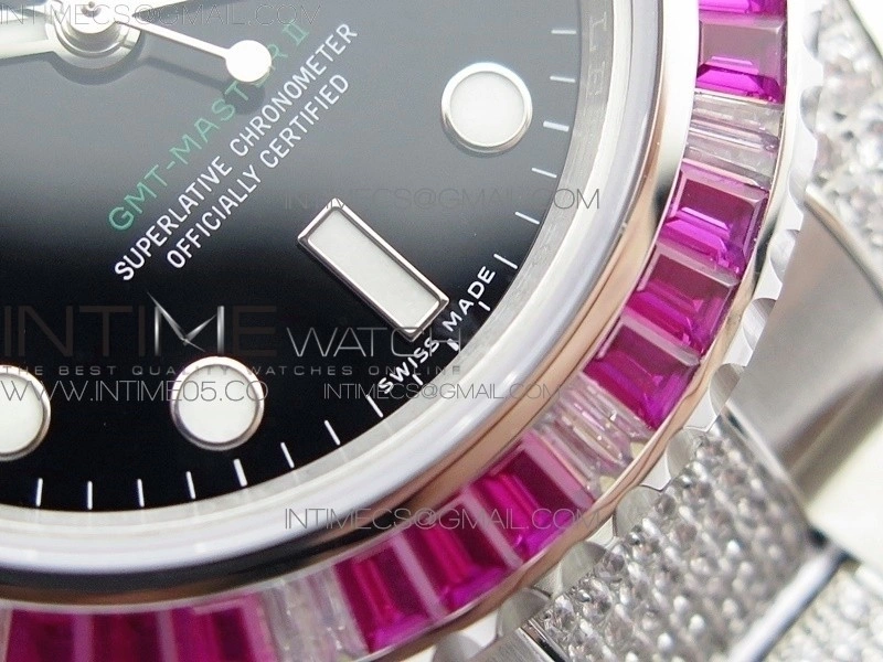 GMT Master II 126710 Red Blue T Crystal VRF Best Edition Black Dial On SS Paved Crystal Bracelet 3186 CHS