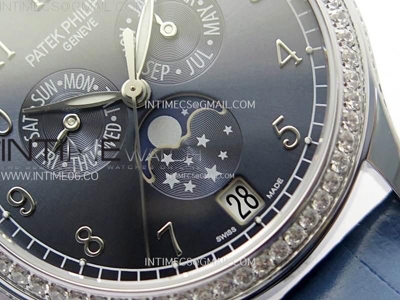 Annual Calendar 4947G SS Diamonds Bezel N1F Best Edition Blue Dial on Blue Leather Strap A324