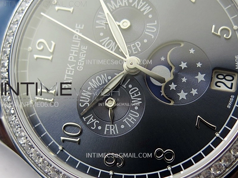 Annual Calendar 4947G SS Diamonds Bezel N1F Best Edition Blue Dial on Blue Leather Strap A324