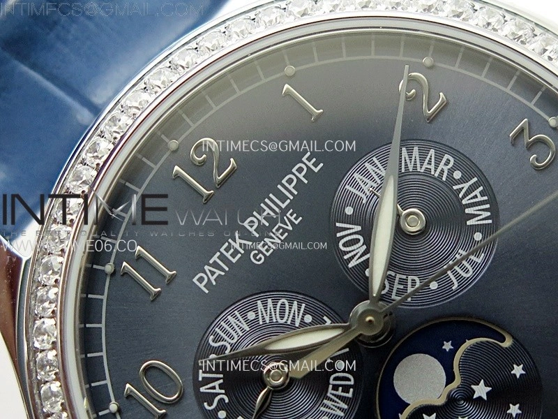 Annual Calendar 4947G SS Diamonds Bezel N1F Best Edition Blue Dial on Blue Leather Strap A324