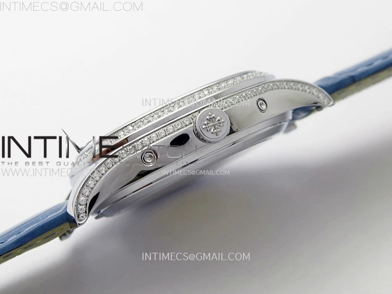 Annual Calendar 4947G SS Diamonds Bezel N1F Best Edition Blue Dial on Blue Leather Strap A324