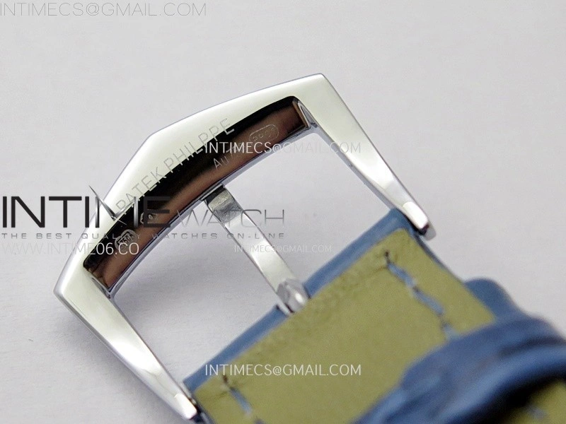 Annual Calendar 4947G SS Diamonds Bezel N1F Best Edition Blue Dial on Blue Leather Strap A324