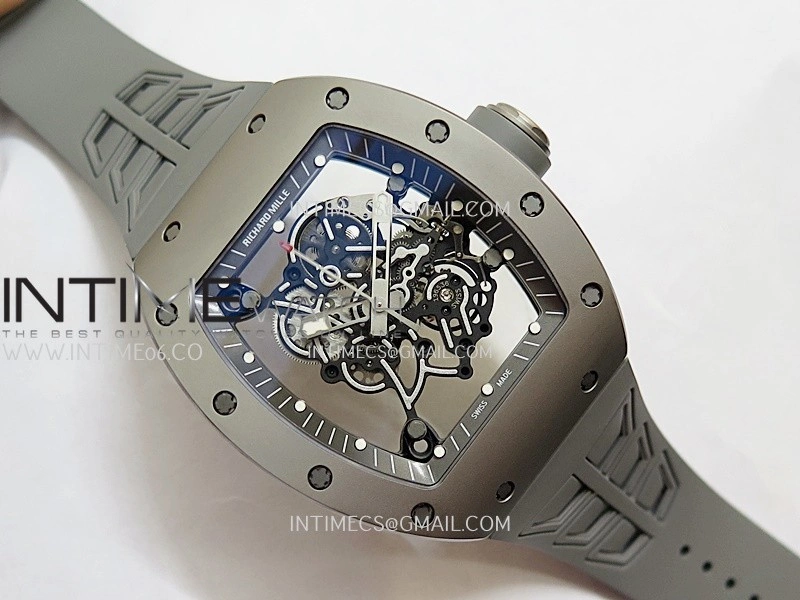 RM055 Titanium Carbide ZF 1:1 Best Edition Skeleton Dial On Gray Shark Rubber Strap RMUL2 Super Clone