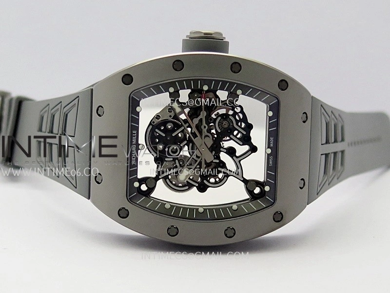 RM055 Titanium Carbide ZF 1:1 Best Edition Skeleton Dial On Gray Shark Rubber Strap RMUL2 Super Clone