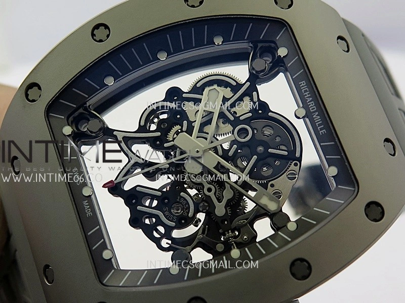 RM055 Titanium Carbide ZF 1:1 Best Edition Skeleton Dial On Gray Shark Rubber Strap RMUL2 Super Clone