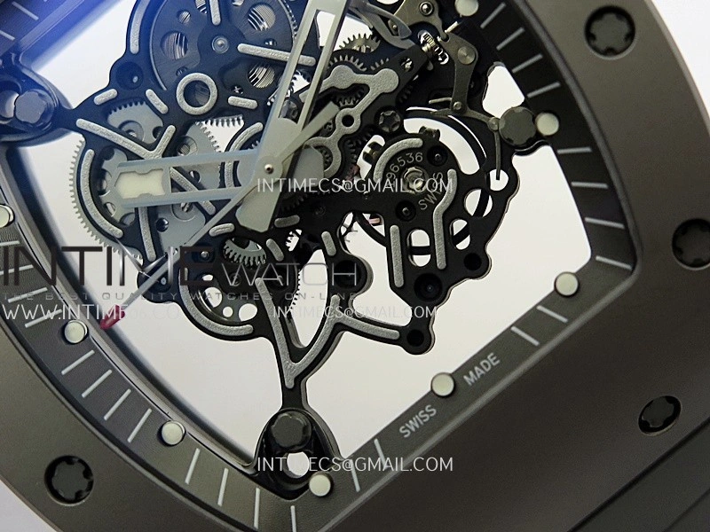 RM055 Titanium Carbide ZF 1:1 Best Edition Skeleton Dial On Gray Shark Rubber Strap RMUL2 Super Clone