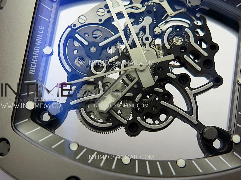 RM055 Titanium Carbide ZF 1:1 Best Edition Skeleton Dial On Gray Shark Rubber Strap RMUL2 Super Clone