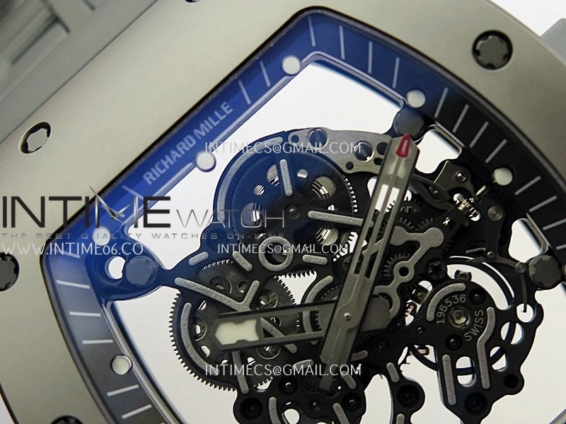 RM055 Titanium Carbide ZF 1:1 Best Edition Skeleton Dial On Gray Shark Rubber Strap RMUL2 Super Clone