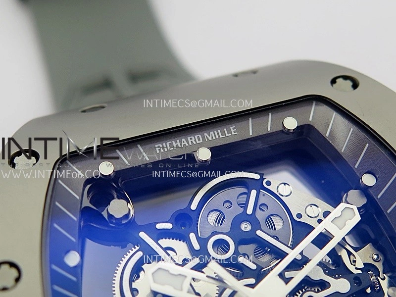RM055 Titanium Carbide ZF 1:1 Best Edition Skeleton Dial On Gray Shark Rubber Strap RMUL2 Super Clone