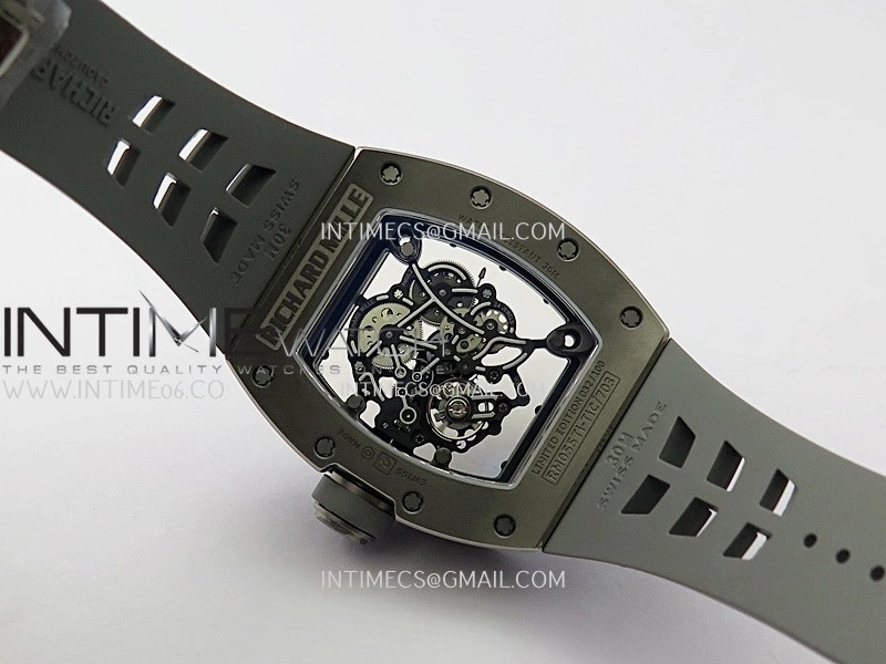 RM055 Titanium Carbide ZF 1:1 Best Edition Skeleton Dial On Gray Shark Rubber Strap RMUL2 Super Clone